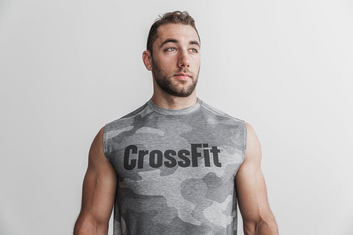 Nobull Crossfit® Sleeveless Men's T Shirts Grey Camo | Australia (UK2458)